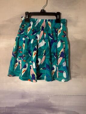 Girls Teal Tropical Parrot Bird Print Cotton Skort